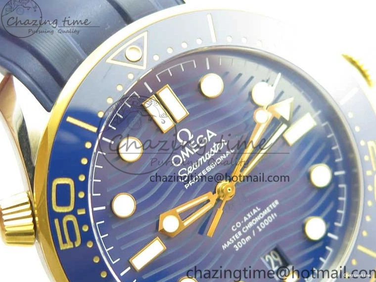 0321 Refined 2018 Seamaster Diver 300M SS YG VSF 1:1 Best Edition YG Bezel Blue Dial on Blue Rubber Strap A 7898